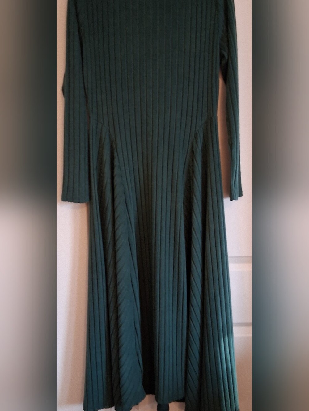 Women's HALARA Sage Green Ribbed Long Sleeve Midi Dress Fit & Flare Size XL NWT